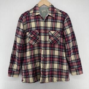 BRUCE JENNER Shirt Jacket Mens M Wool Blend Plaid Quilted Insulated Shacket Red